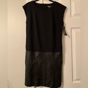 DKNY wool & leather dress with pockets, P, black, NWT